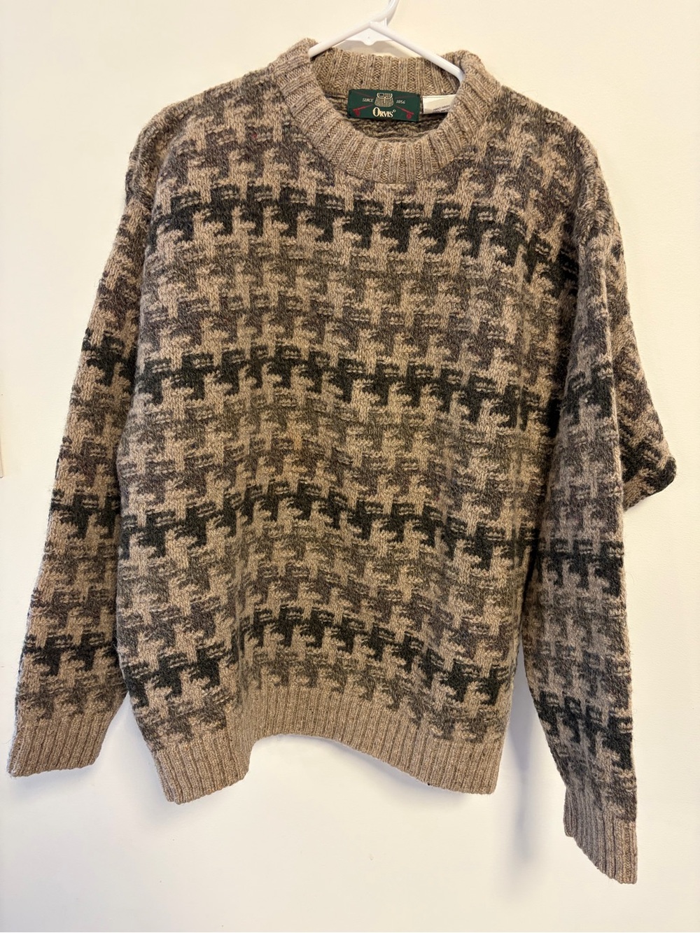 Orvis Mens Large Wool Blend Fishermen Sweater Chunky Knit Vintage Made in USA